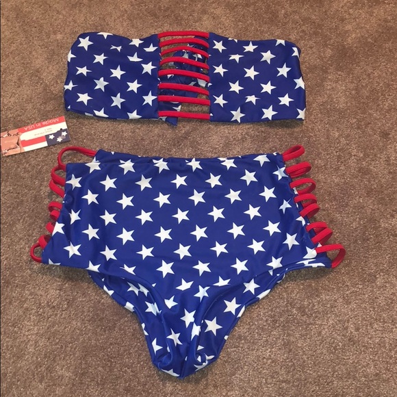 fourth of july high waisted swimsuit